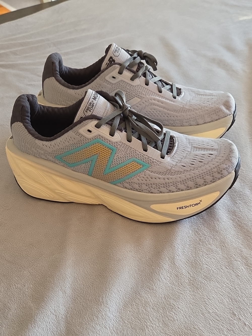 New Balance MORE, Size 10.5 Wide, Blue, Grey & Cream